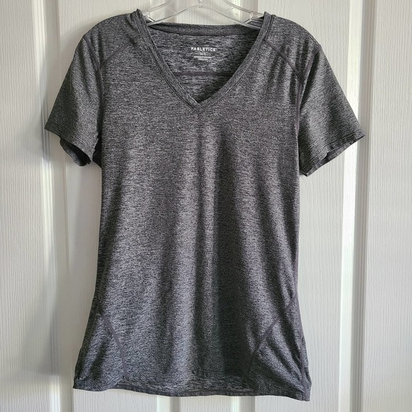 FABLETICS V Neck Space Dye Gray Short Sleeve‎ Tech Tee 393092-33 Women's Medium - Picture 1 of 6